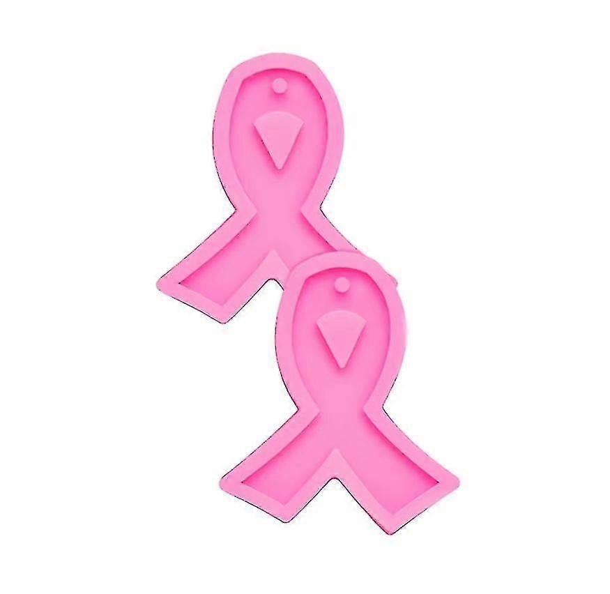Silicone Keychain Mold With Hole Awareness Candy Fondant Mold Handmade Mould For Diy Chocolate, Cake, Pudding, Ice Cream(4 Pcs, Pink)