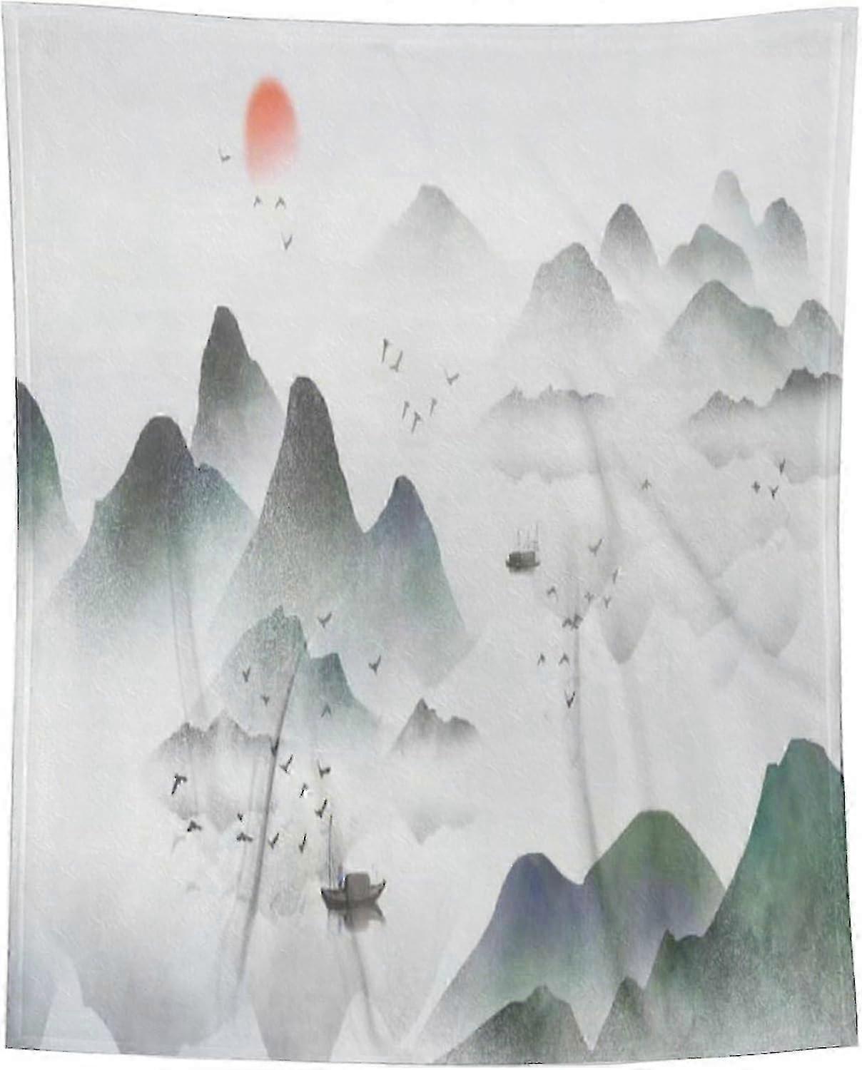 t1857 Blanket Chinese Style Theme D Blankets Super Soft Blanket Cosy & Warm Blanket for Sofa Or Bed FlannelChinese Style Theme Blanket bn1857