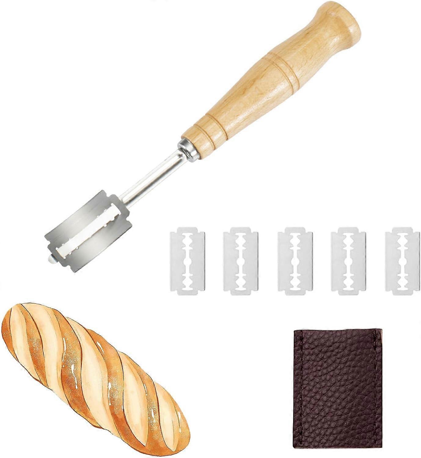 أداة قطع خبازي الخبز الخبازين المصنوعة يدويا مصممة لخبازي الخبز ، وشملت 5 شفرات وغطاء واقي جلدي