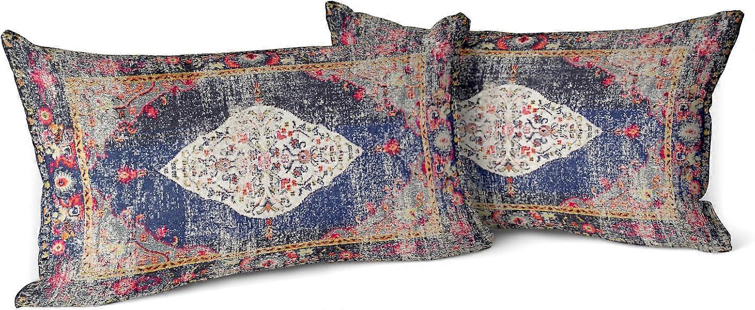 Boho Throw Pillow Covers 12x20 inch Set of 2,Soft Pillowcases Monaco Rug Persian Carpet Pattern Decorative Sofa Living Room Bed Square Pillow Case Cus