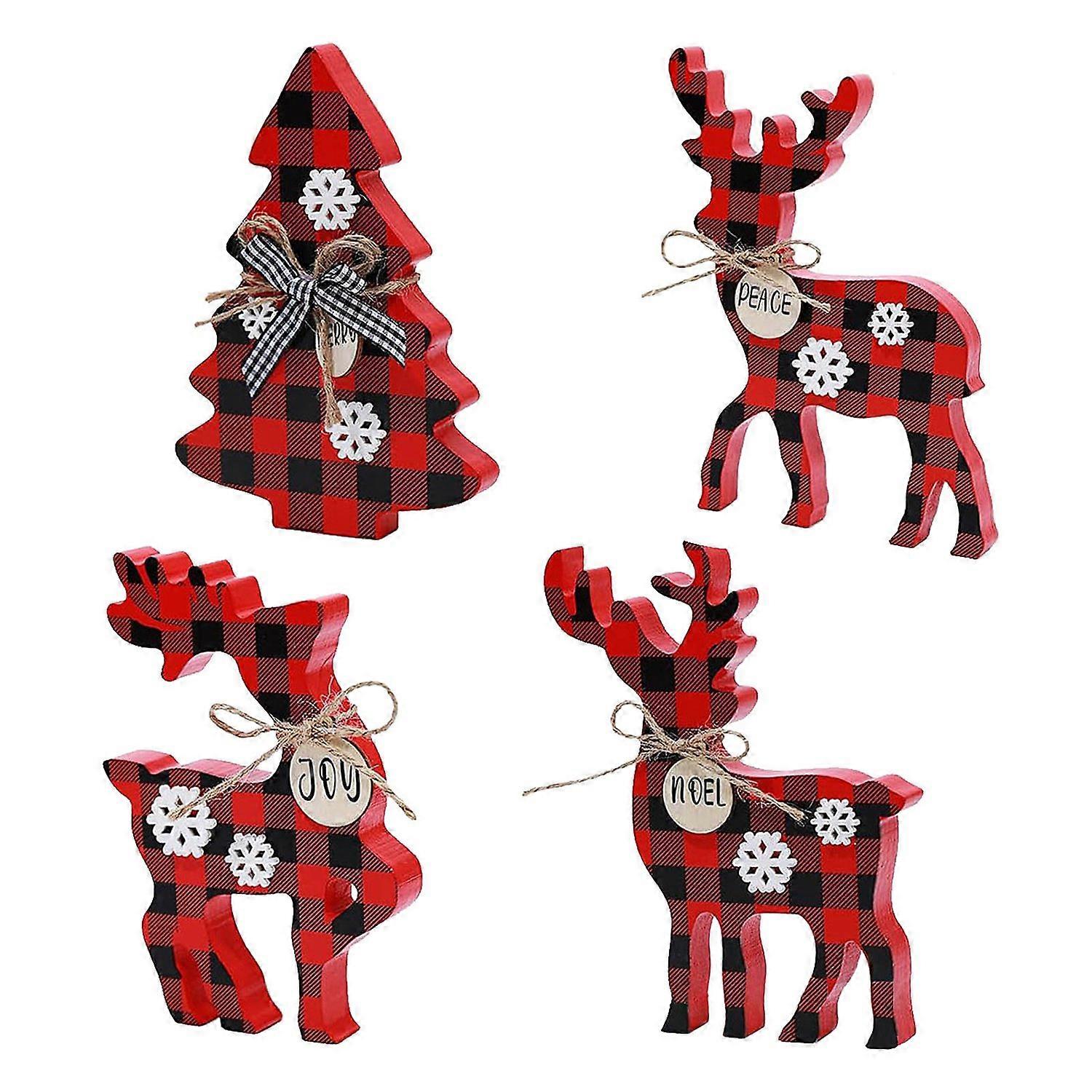 [安德在线]（可带图4件套下单）4pcs圣诞节摆件木制分层托盘装饰红色水牛格子驯鹿桌面氛围品