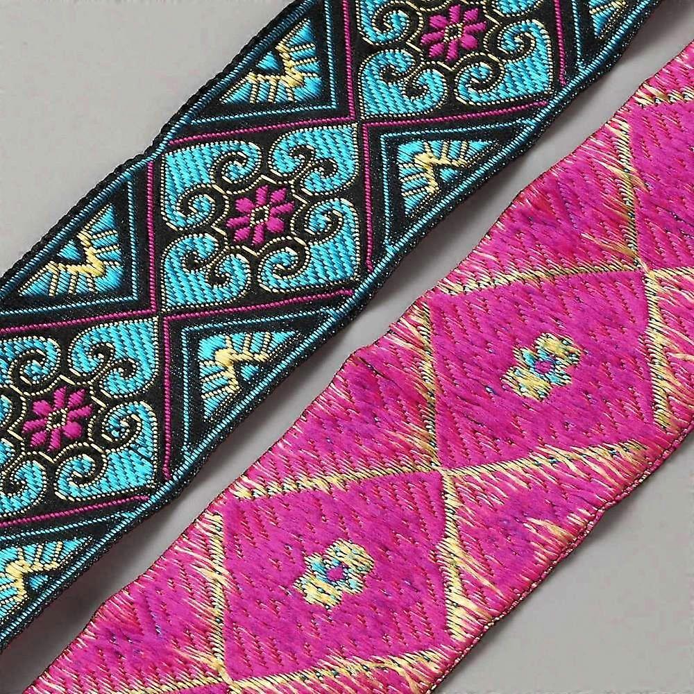 7M Polyester Jacquard Rhombus Ribbon for Garment Accessories Fuchsia 2 inch(50mm) about 7.66 Yards(7m)/pc