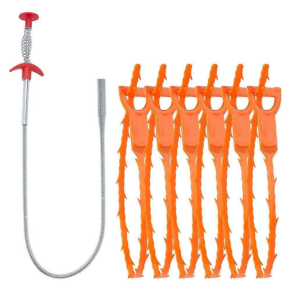 Stainless Steel Drain Clog Remover Tool Hair Clog Remover Tool Sink Drain Clog Remover Stainless Steel Color 30x20.5x5cm 7pcs/set