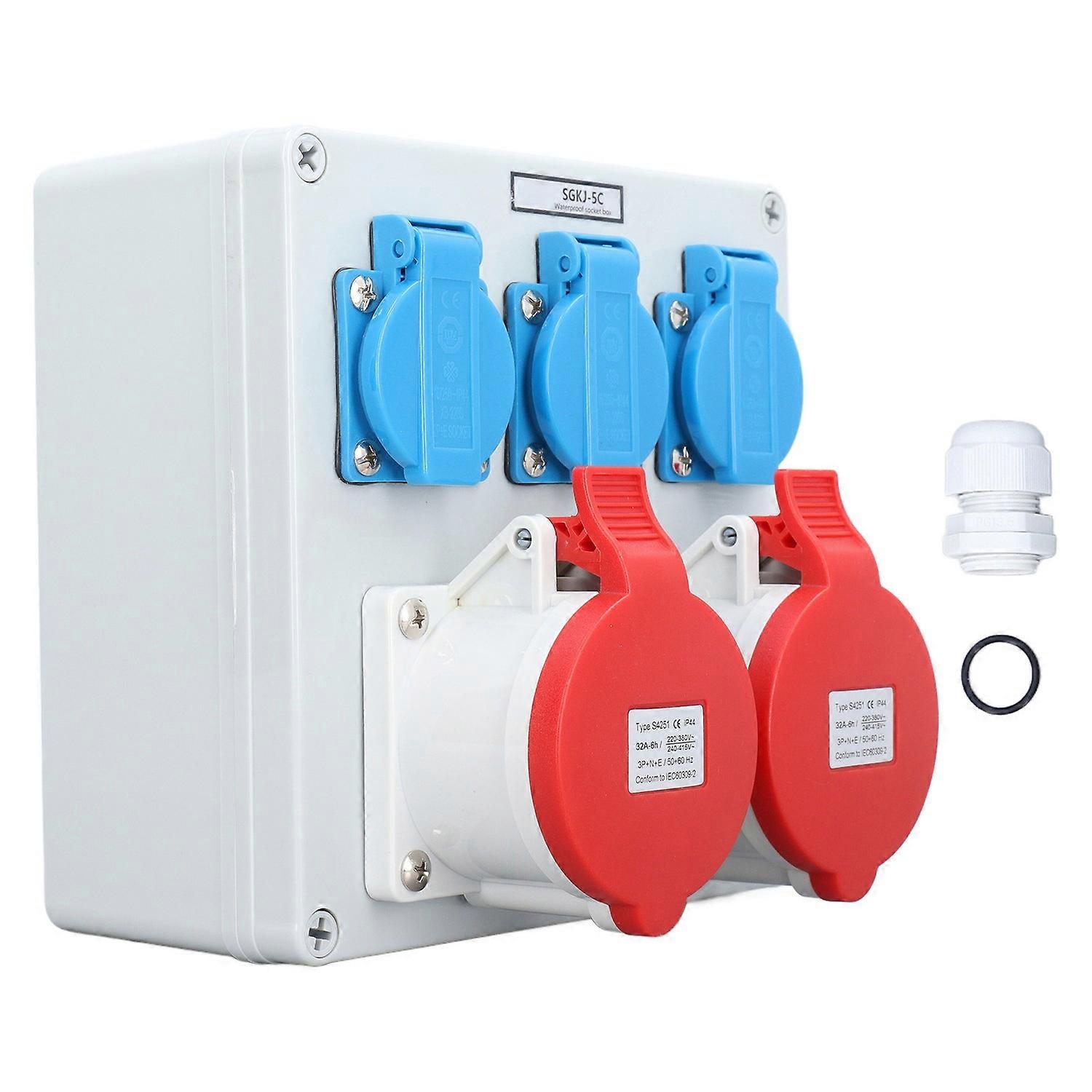 Electrical Socket Box 3Pcs 16A 250V EU Outlet 2Pcs 32A 5 Pin CEE Outlet IP44 Waterproof Receptacle B
