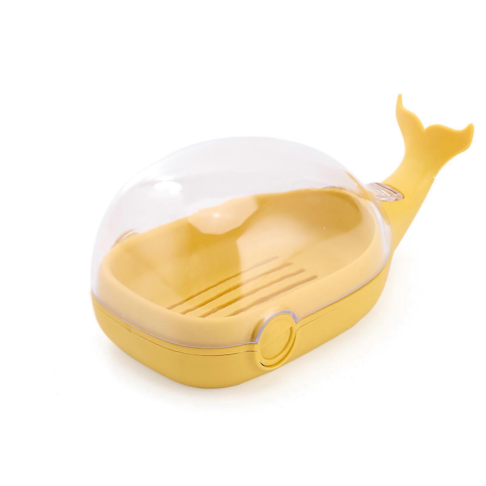Soap Box Double Layer Cute Cartoon Whale Shape Waterproof Drainage Soap Container with Flip Lid for Bathroom