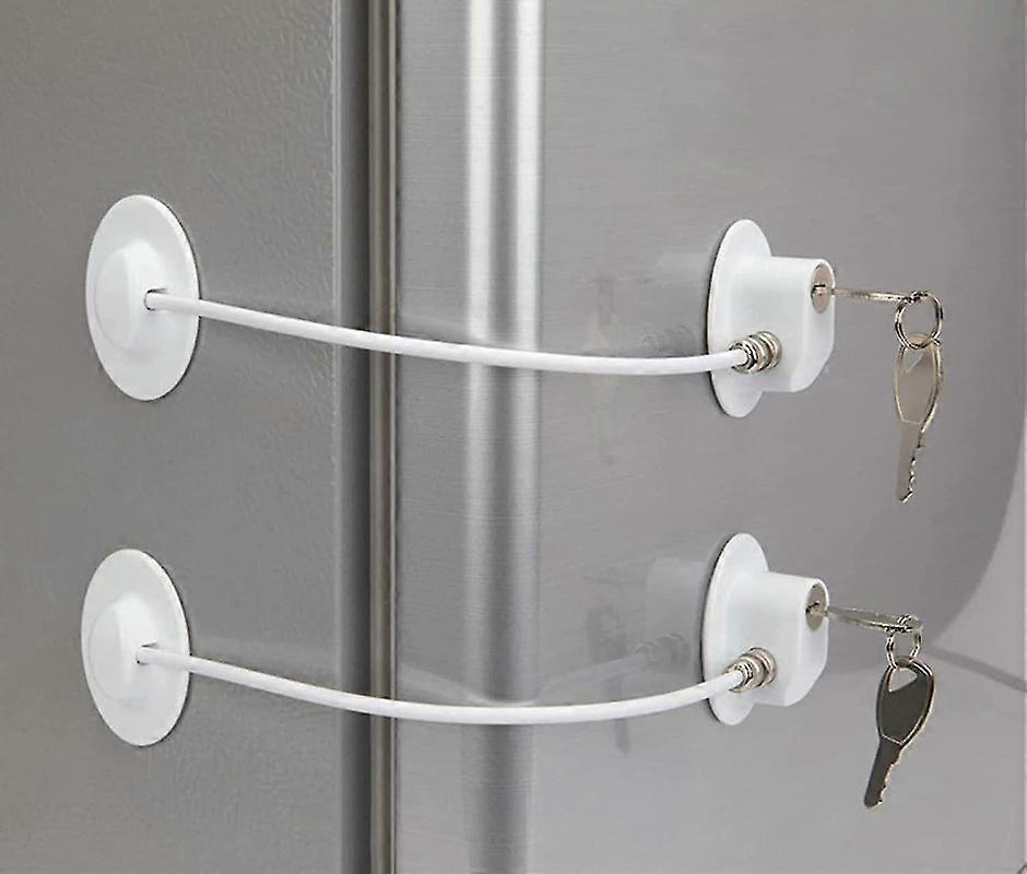 قفل ثلاجة مكون من قطعتين مع 4 مفاتيح، وقفل ثلاجة وقفل باب الفريزر وقفل خزانة أمان للأطفال مع لاصق قوي