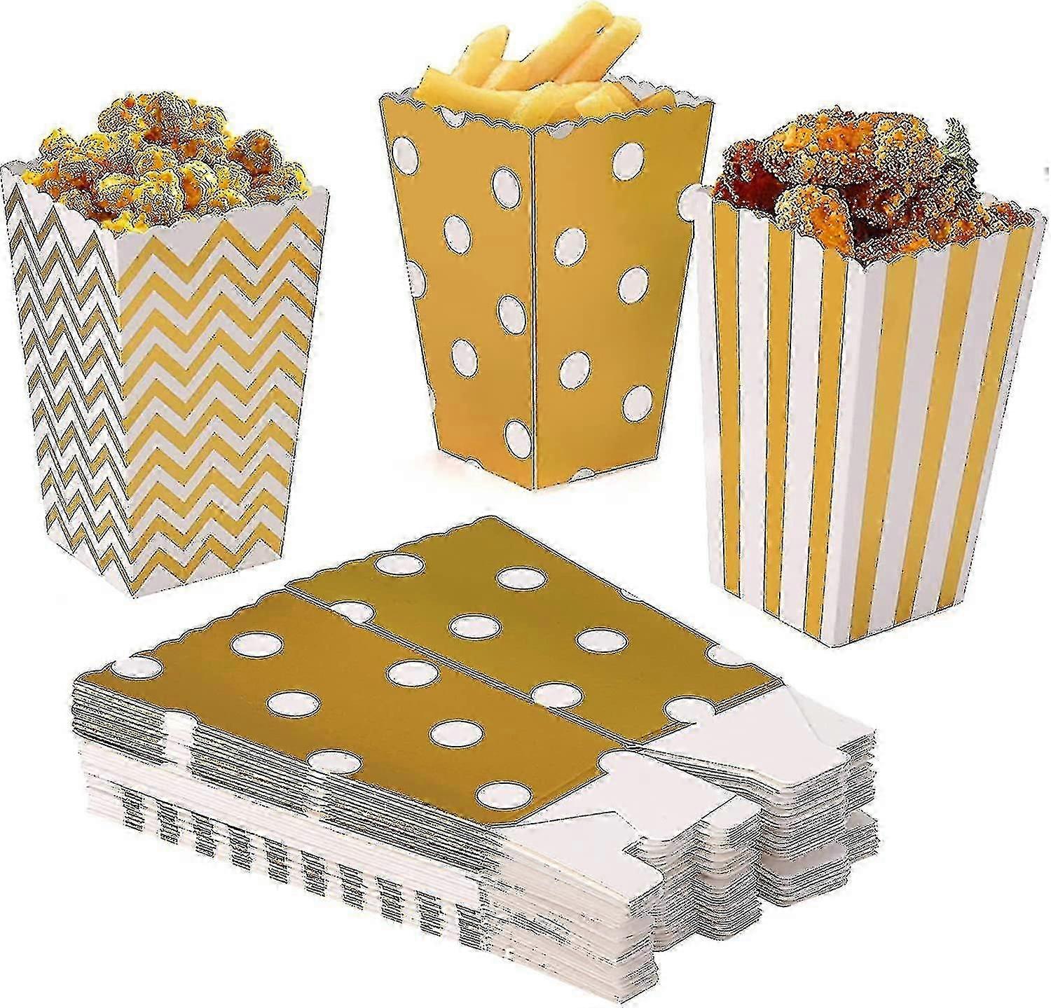 Gold - Popcorn Box 120 Popcorn Boxes Paper Bag Birthday Party (stripes*40, Waves*40, Dots*40)