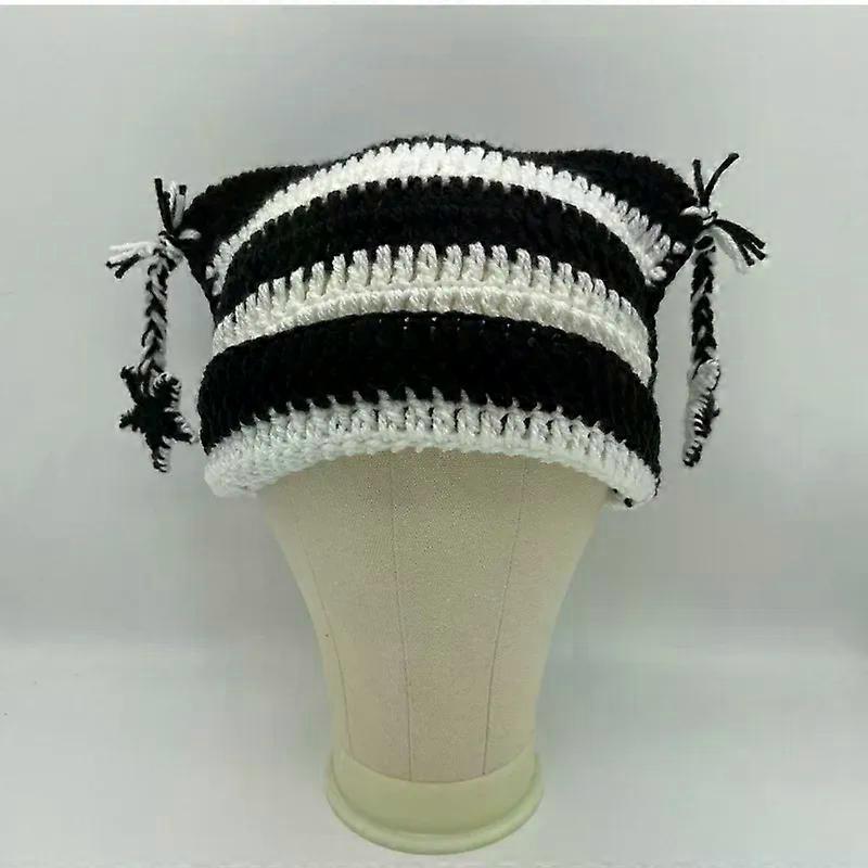 Star Cat Ear Hat Warm Keeping Hand Crocheted Fox Ear Stripe Woolen Hat