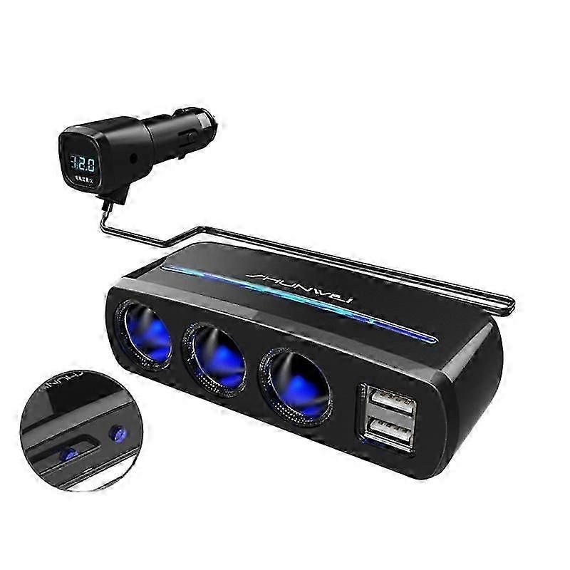 Car cigarette lighter one-to-three multi-function socket one-to-two power distributor conversion plug car charger-black SD-1939C
