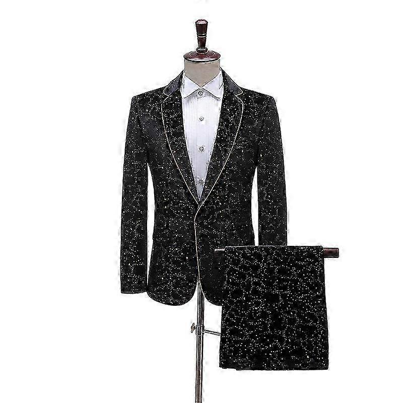 Men's 2 Piece Velvet Suits Lapel One Button Tuxedo