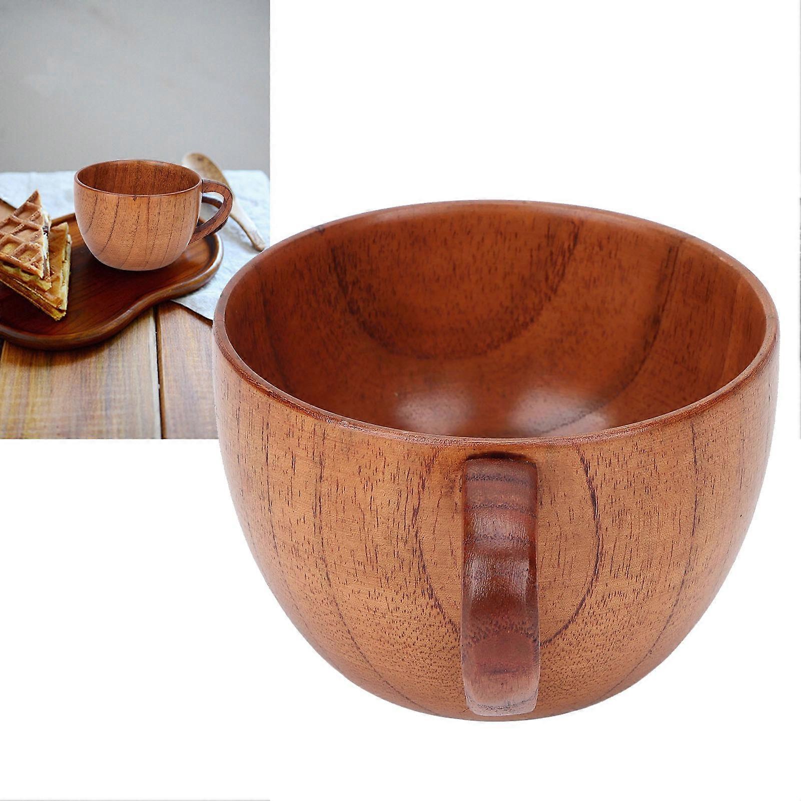 Wood Coffee Mug with Handle 3.3oz Retro Flat Base Tea Cup