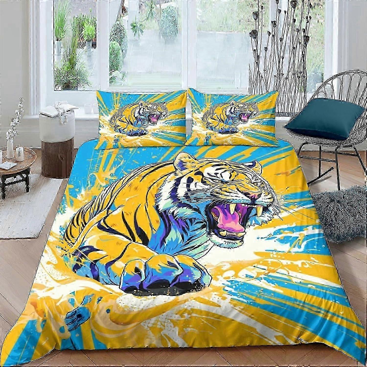 J353 ملاءات السرير طقم غطاء لحاف النمر 3 قطع غطاء لحاف بجودة الفندق أغطية سرير الفراش مع أكياس وسائد مع إغلاق بسحاب فائق النعومة هيبوالرجيني