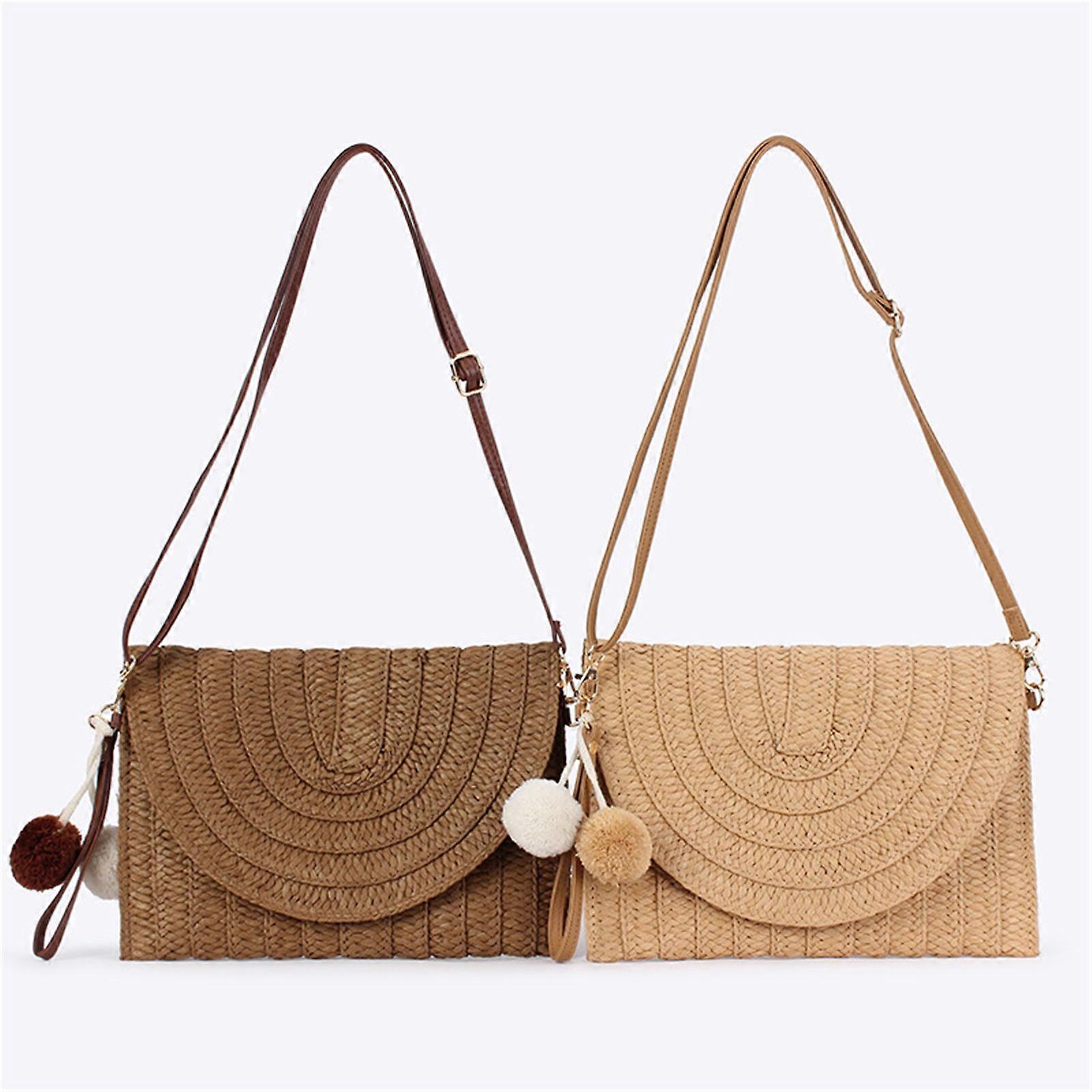 Borsa a tracolla abbinata per le donne Borsa semplice Borsa da spiaggia in paglia Borsa a tracolla Borsa a tracolla Borsa a tracolla fatta a mano Borsa giornaliera Marrone chiaro