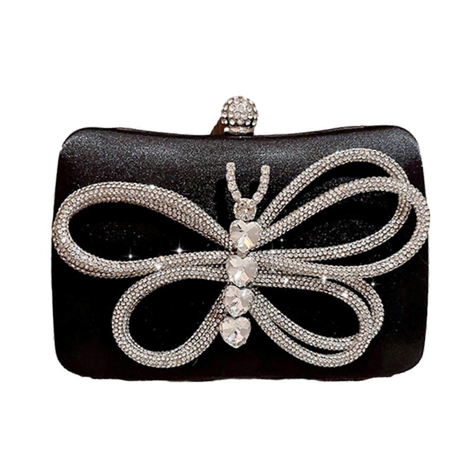 תיק ערב אלגנטי תיק יד מסוגנן לנשים בנות אבני חן נוצצות קלאץ' זוהר תיק קופסא למראה מקסים שחור