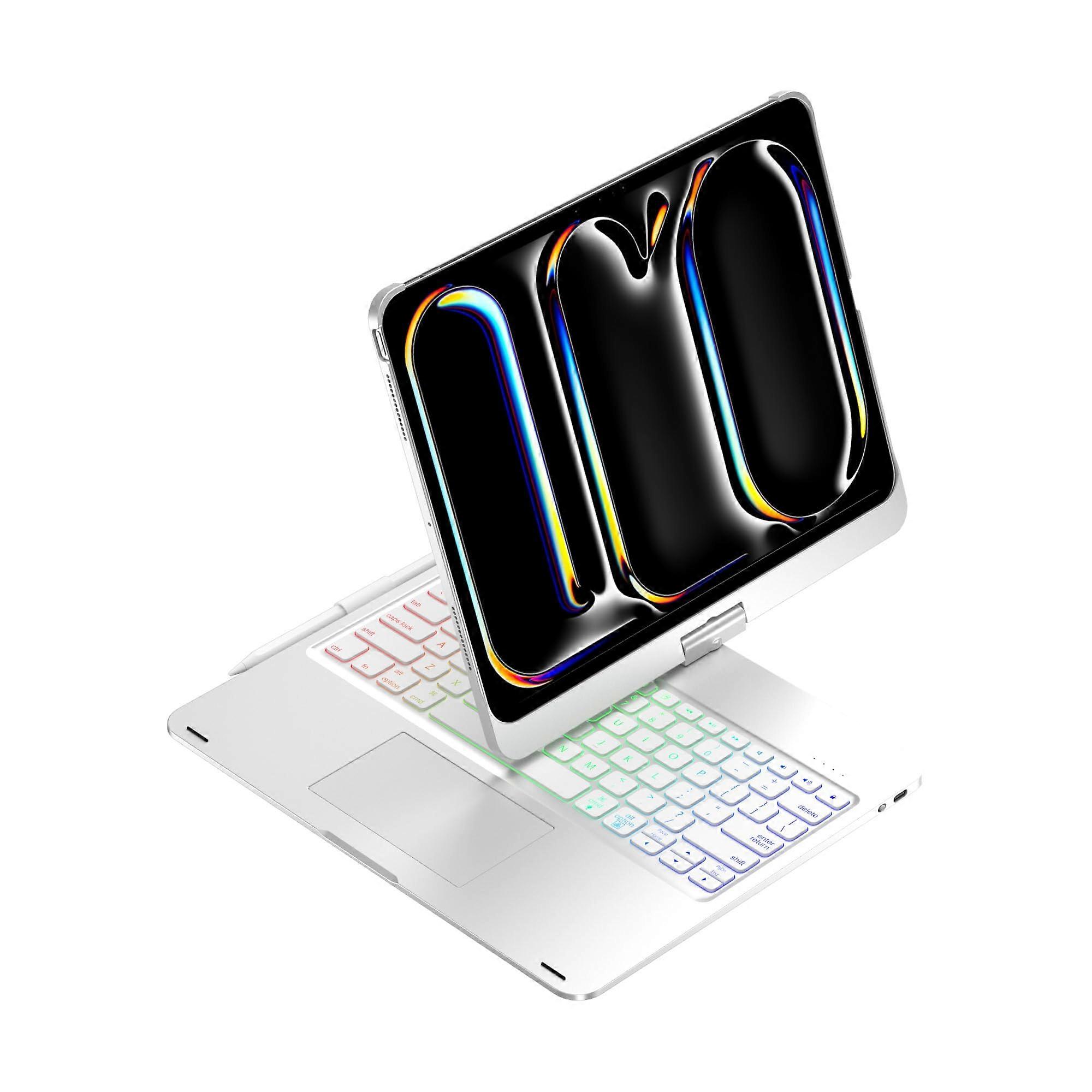 Wireless Keyboard for iPad Pro 13 Inch 360-Degree RGB Rotatable, Backlit, Multi-Touch Trackpad, ATS-F13, Silver