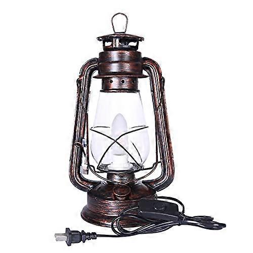 Electric Lantern Table Lamp with Line Cord Edison Style Vintage Bulb, Rustic Rust Finish Antique Kerosene Lamp Retro Horse Lantern Restaurant Bar 13in