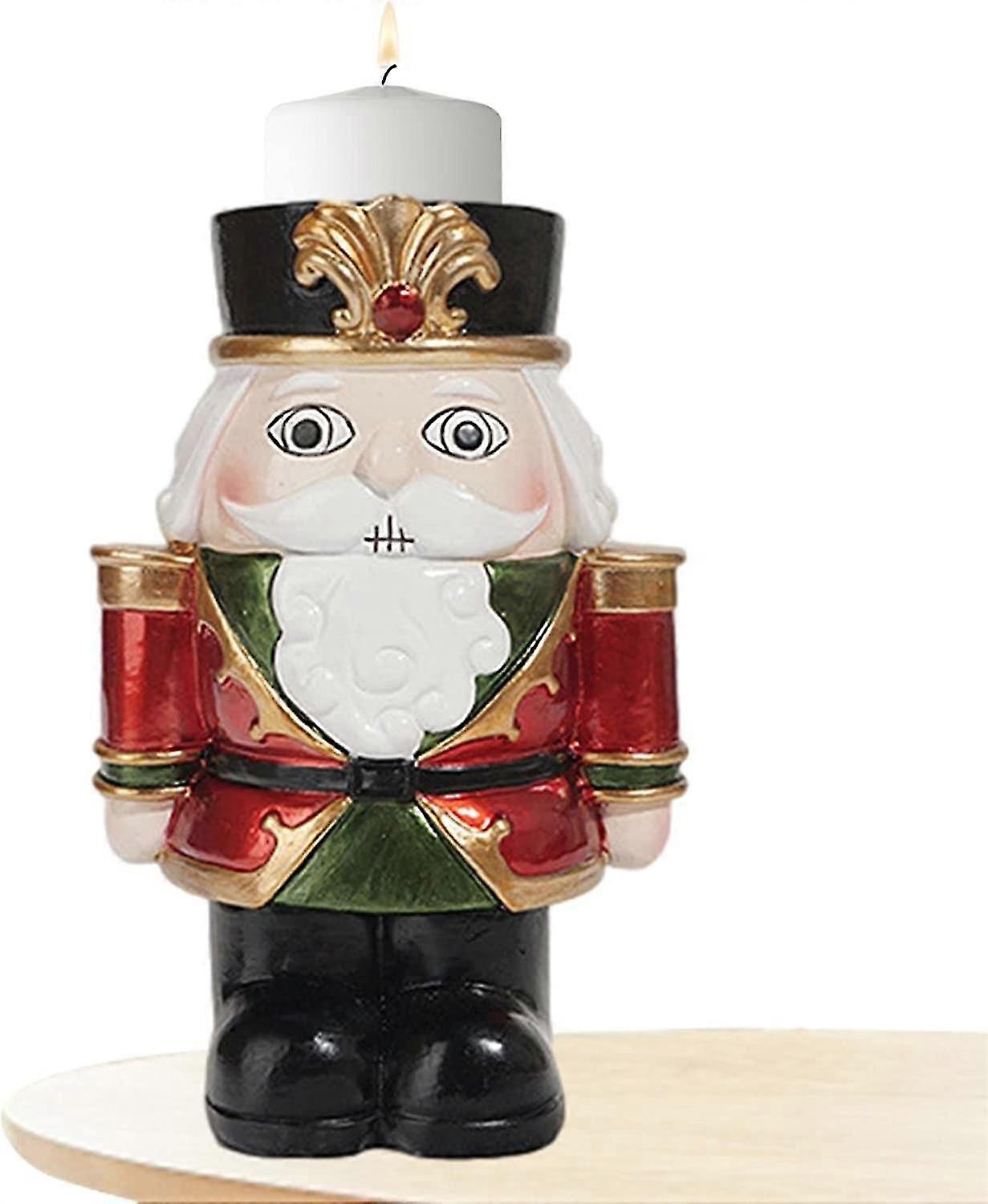 Nutcracker Figures,King Soldier Nutcracker Ornaments Pillar Candle Holder Stand -Handmade Resin Craft Nutcracker Figures