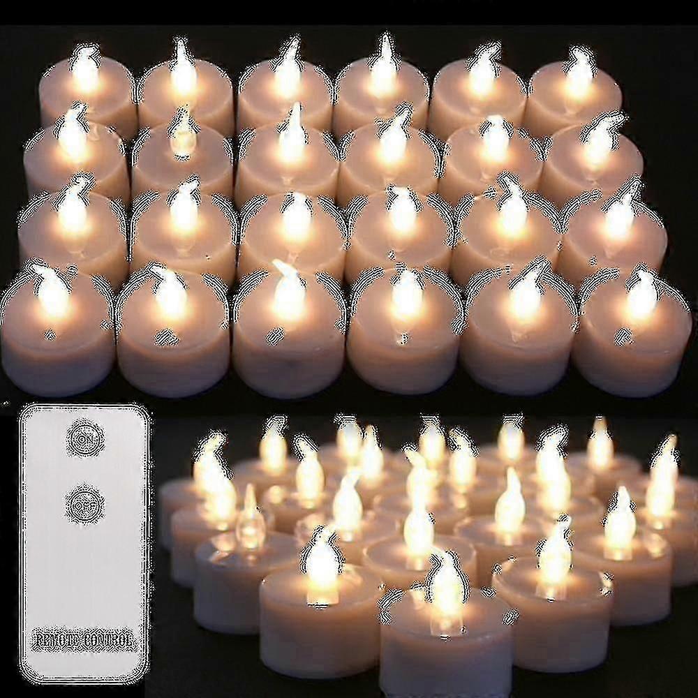 Remote Control Flickering Led Tealights - Set Of 24 Battery-powered Flameless Candles For Home