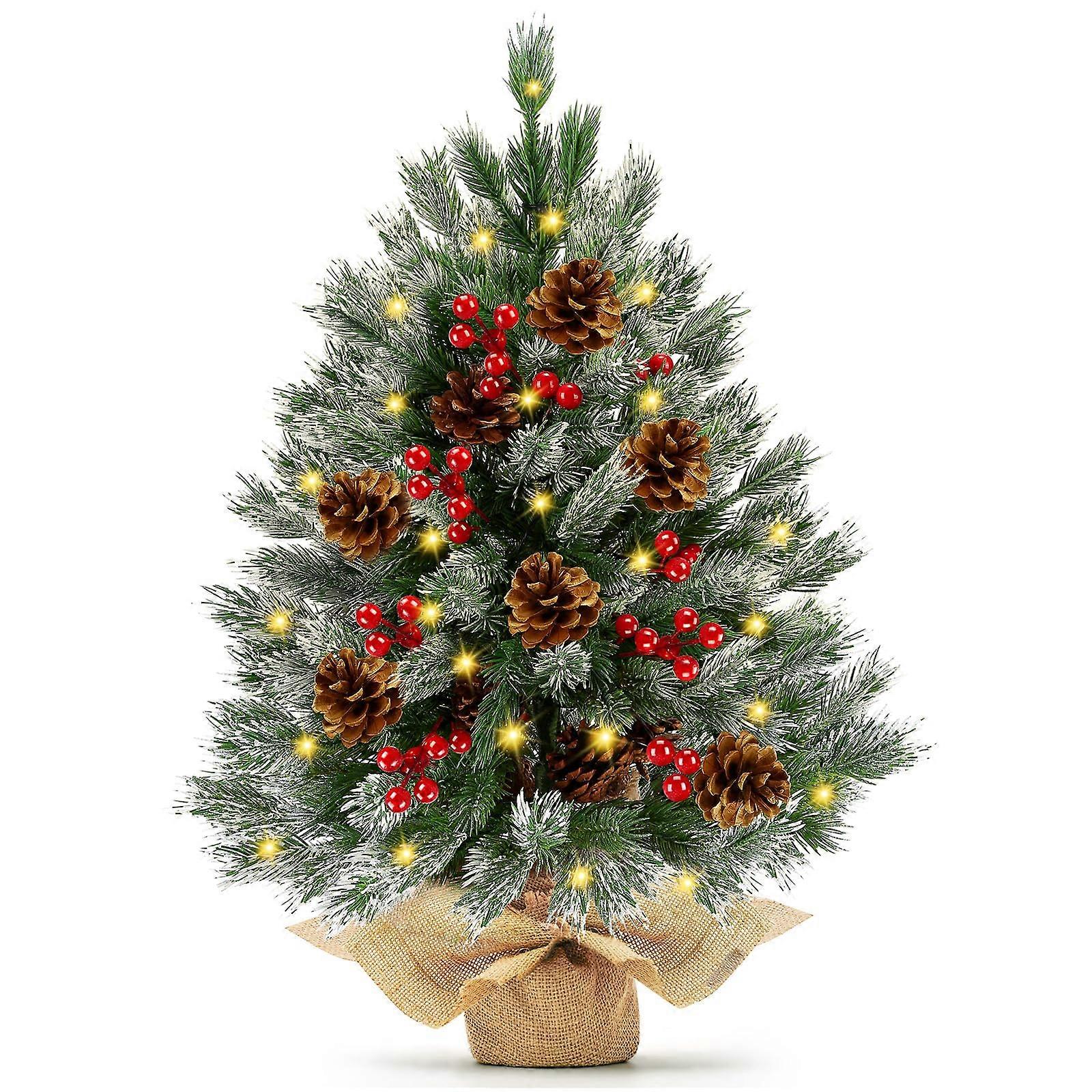 8 Modes Timer 24 Inch Realistic Snowy Tabletop Christmas Tree with 50 Warm Lights