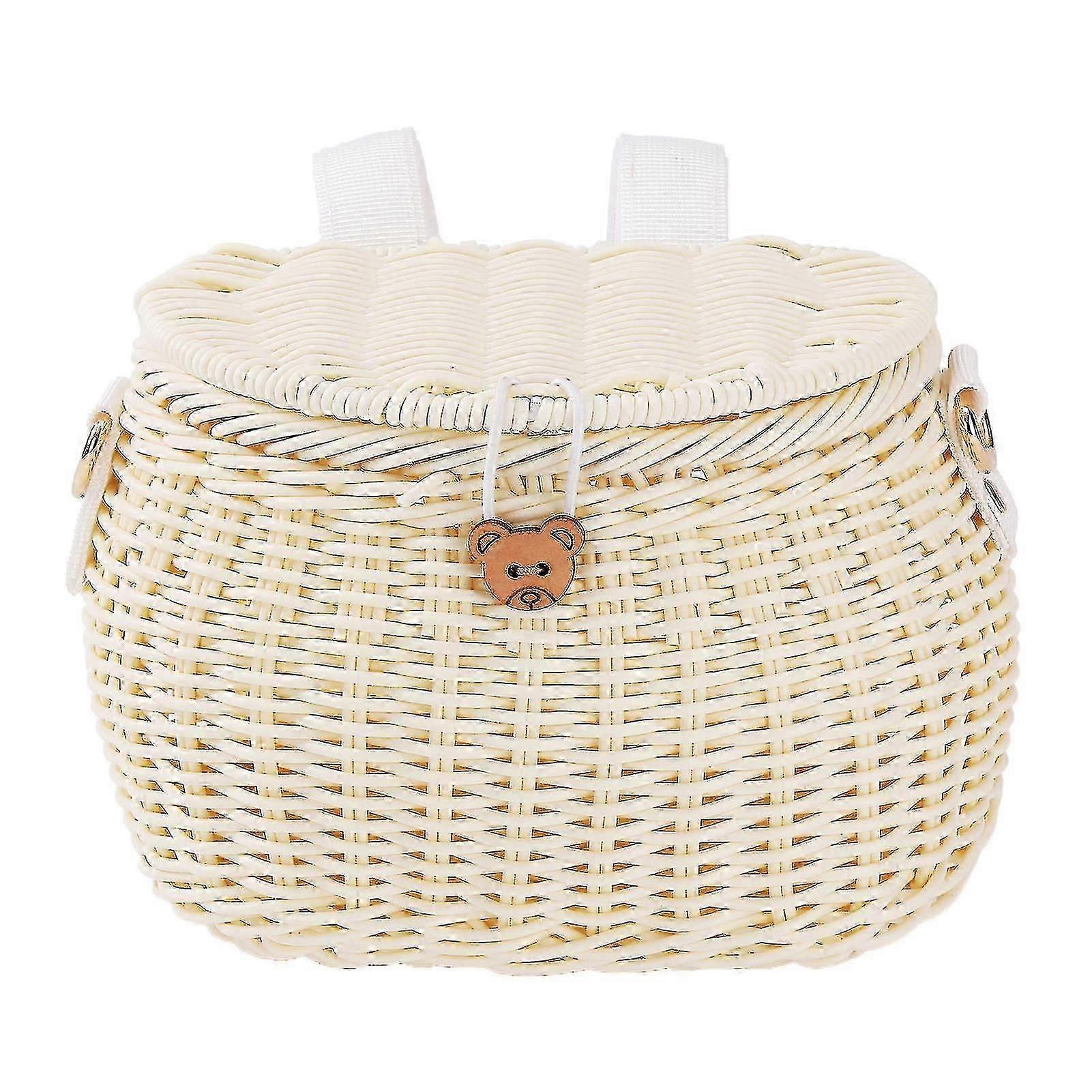 Hand-woven Bicycle Basket E-scooter Storage Container Large Capacity Strong Load-bearing Bike Handlebar Basket with Straps
