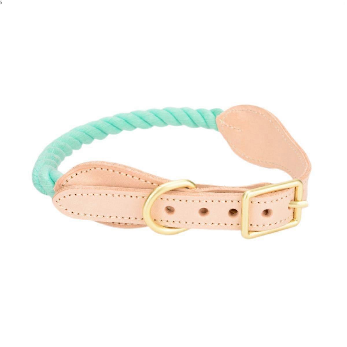 Dog Leash Collar - Woven Cotton and Cowhide Finish - Stylish Style - Durable for Training, Walking, Running (Size L)