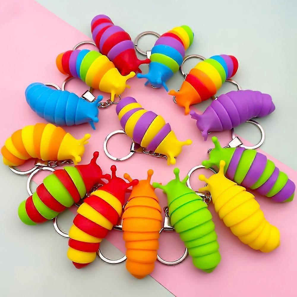 10/30pcs Finger Slug Snail Caterpillar Key Chain Avlaste Stress Anti-angst Nøkkelringer Klem Sensoriske Leker Party Favor