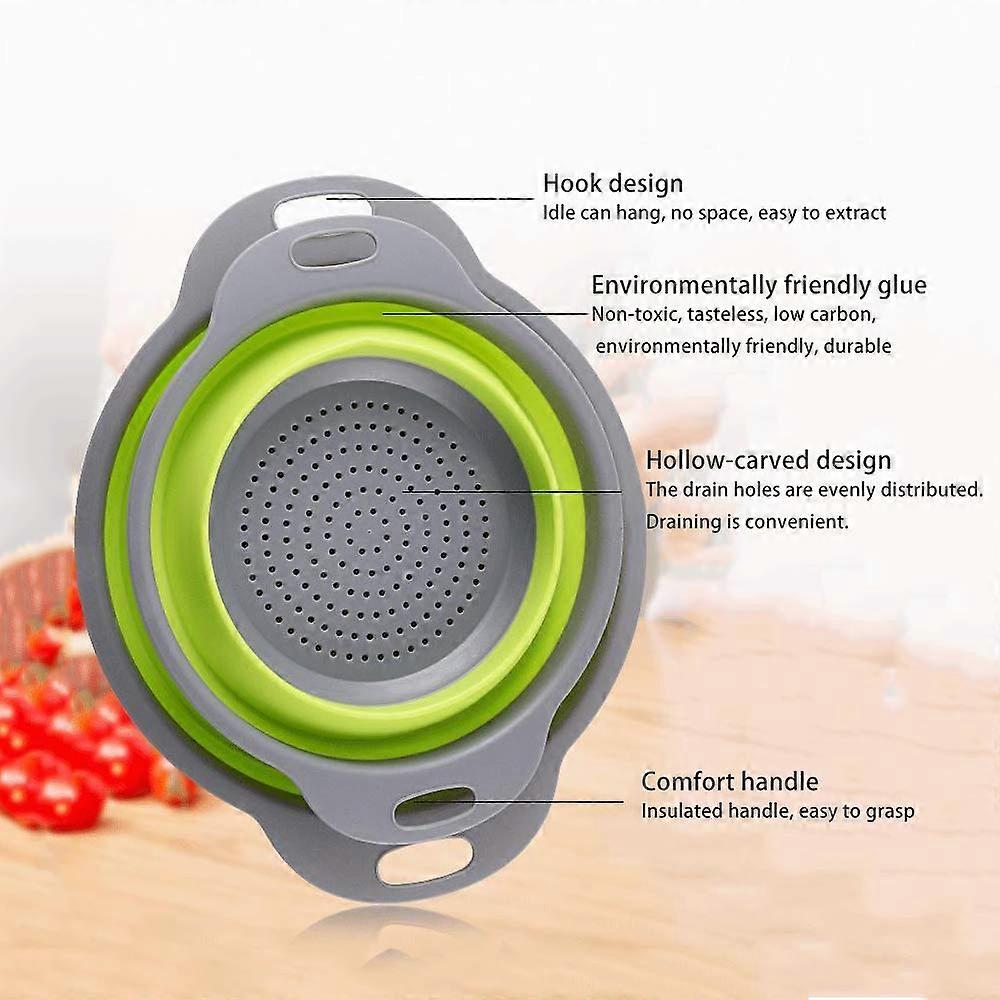 Vegetable wash Basin 2pcs Silicone Folding Drainage Basket  Foldable Fruit Dish（Blue）