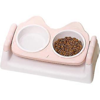 Double Bowl 15 Tilted Raised Pet Bowls For Cat And Small Dog Plastic Cat Bowl Adjustable Dog Bowl (pink)