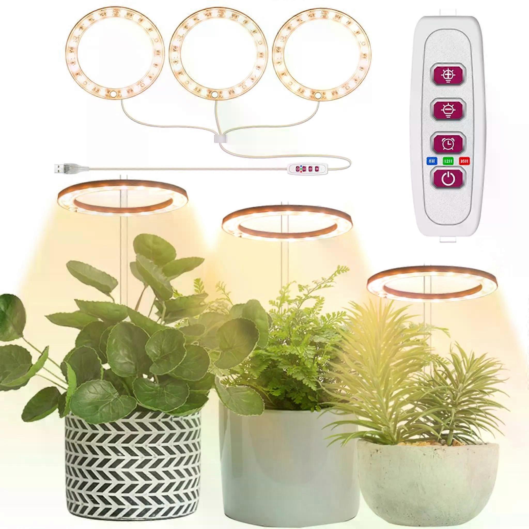 太陽光LED植物ランプ調光可能3リング植物ライト温室成長ランプタイマー付き
