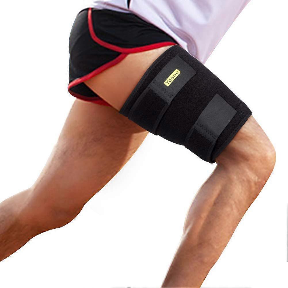 Thigh Support Brace with Silicone Anti-Slip Strips, Adjustable Compression Sleeve for Hamstring Strains and Tendinitis Recovery