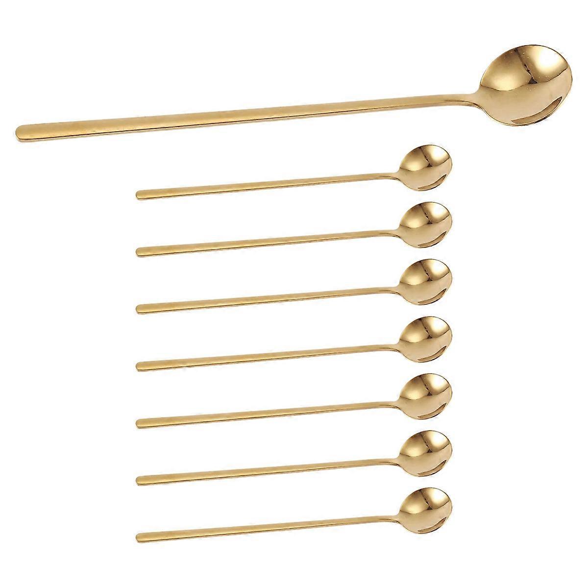 8PCS 6.7 Inches Coffee Spoons, Long Handle,Gold Teaspoons,Gold Spoons