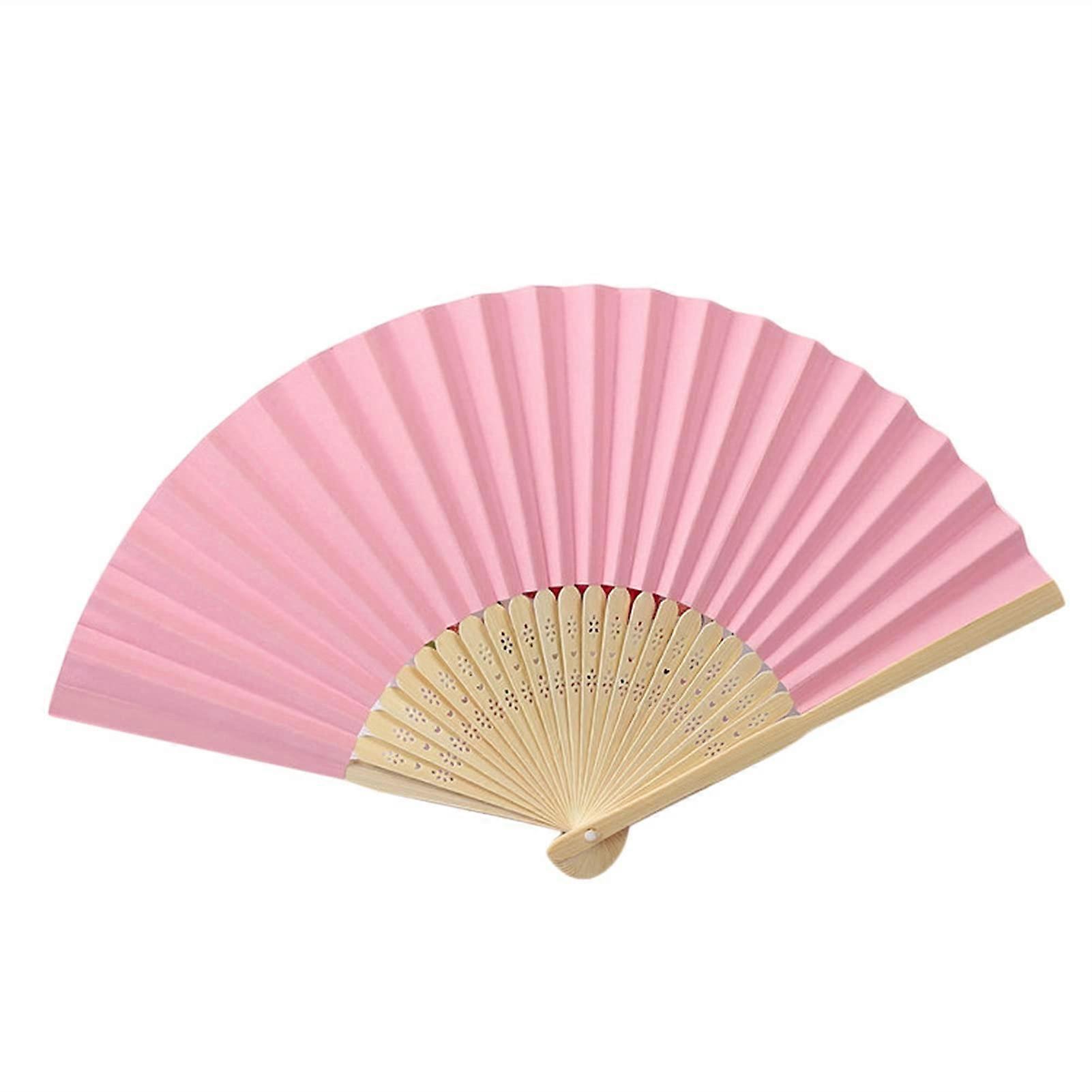 2 pcs Chinese Style Fan Pattern Folding Dance Wedding Party Lace Silk Fan(Pink)