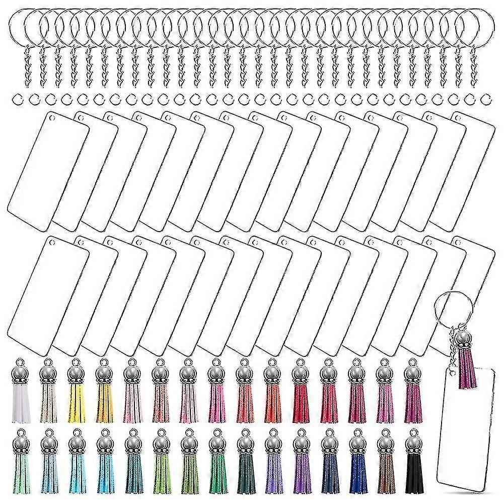 120 Pcs Acrylic Blank Tassel Pendant Set Includes Rectangular Transparent Acrylic