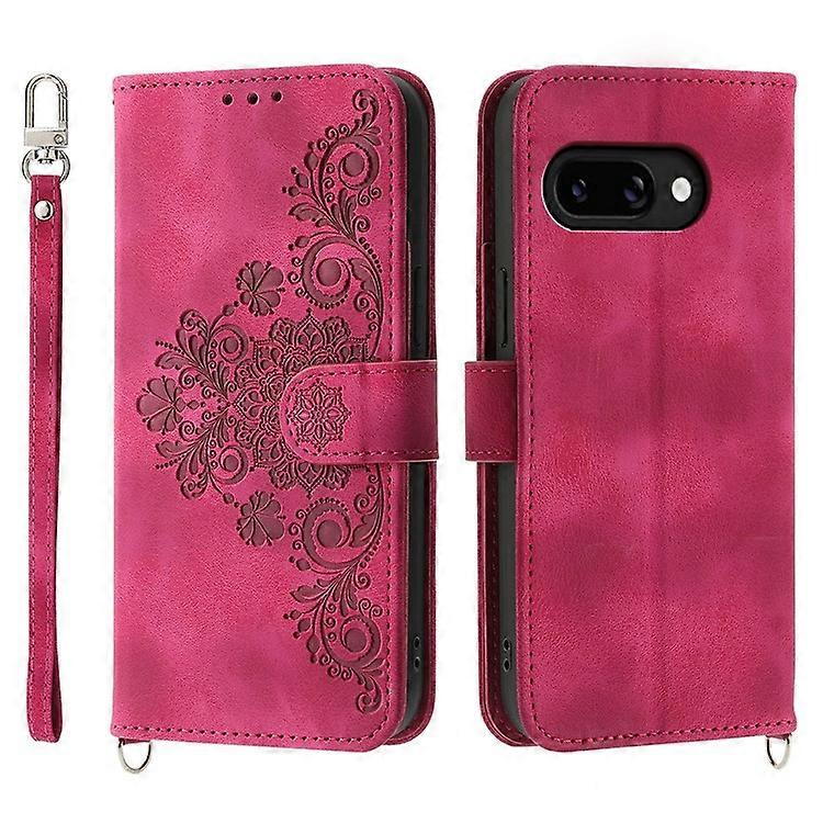 Compatible For Google Pixel 9a Case Flower Pattern PU Leather Wallet Phone Cover with Strap