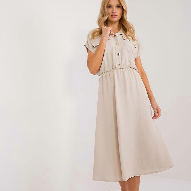 New Fashion Elegant Loose Casual Summer Dresses Women Simple Short Sleeve A Line Women's Dress Elastic High Waist Button Up Solid Lady Dress 26091