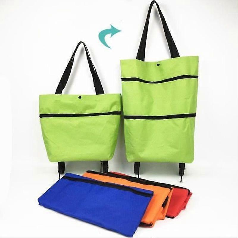Folding Shopping Bag with Wheels Foldable Shopping Trolley with Wheels Folding Shopping Cart in Oxford Green