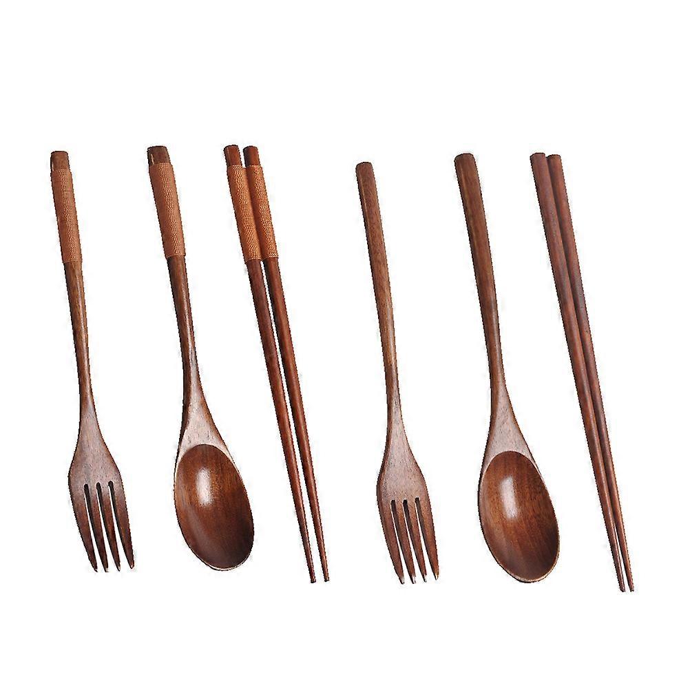 Wooden Dumpling Fork Wooden Fork Spoon Chopsticks Practical Spoon Birthday Party Brown Long Handle 2 Sets