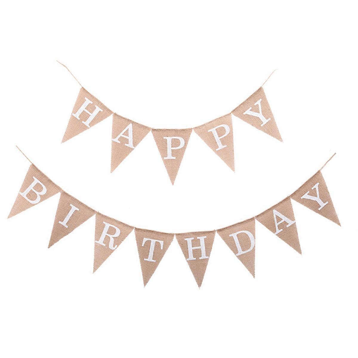Birthday Decorations Banner Burlap Bunting Triangular Flags Beige Party Supplies For Family 1Set