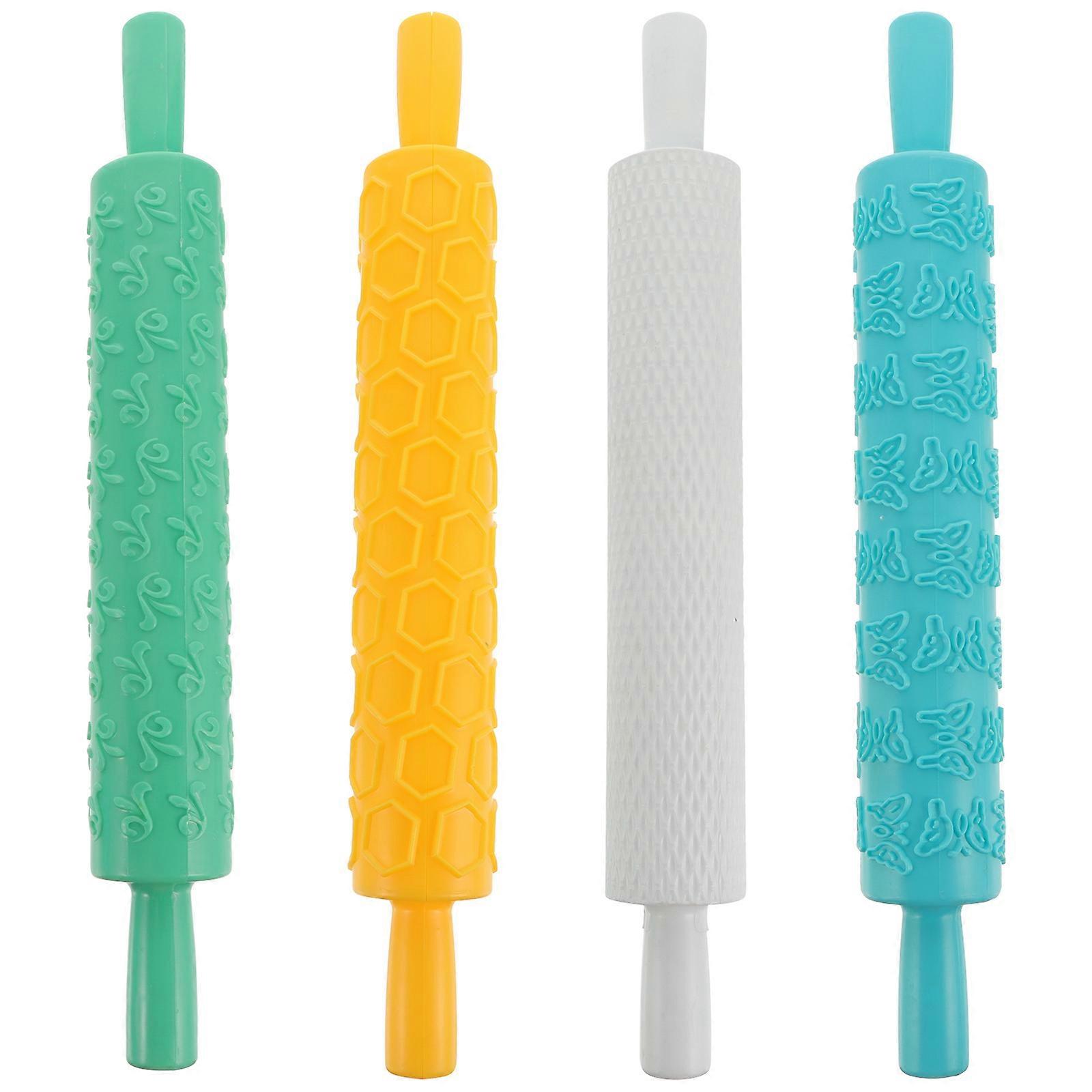 Embossing Cookie Rolling Pin Plastic Baking Pastry Making Roller for Baking 36.5x5cm 4Pcs