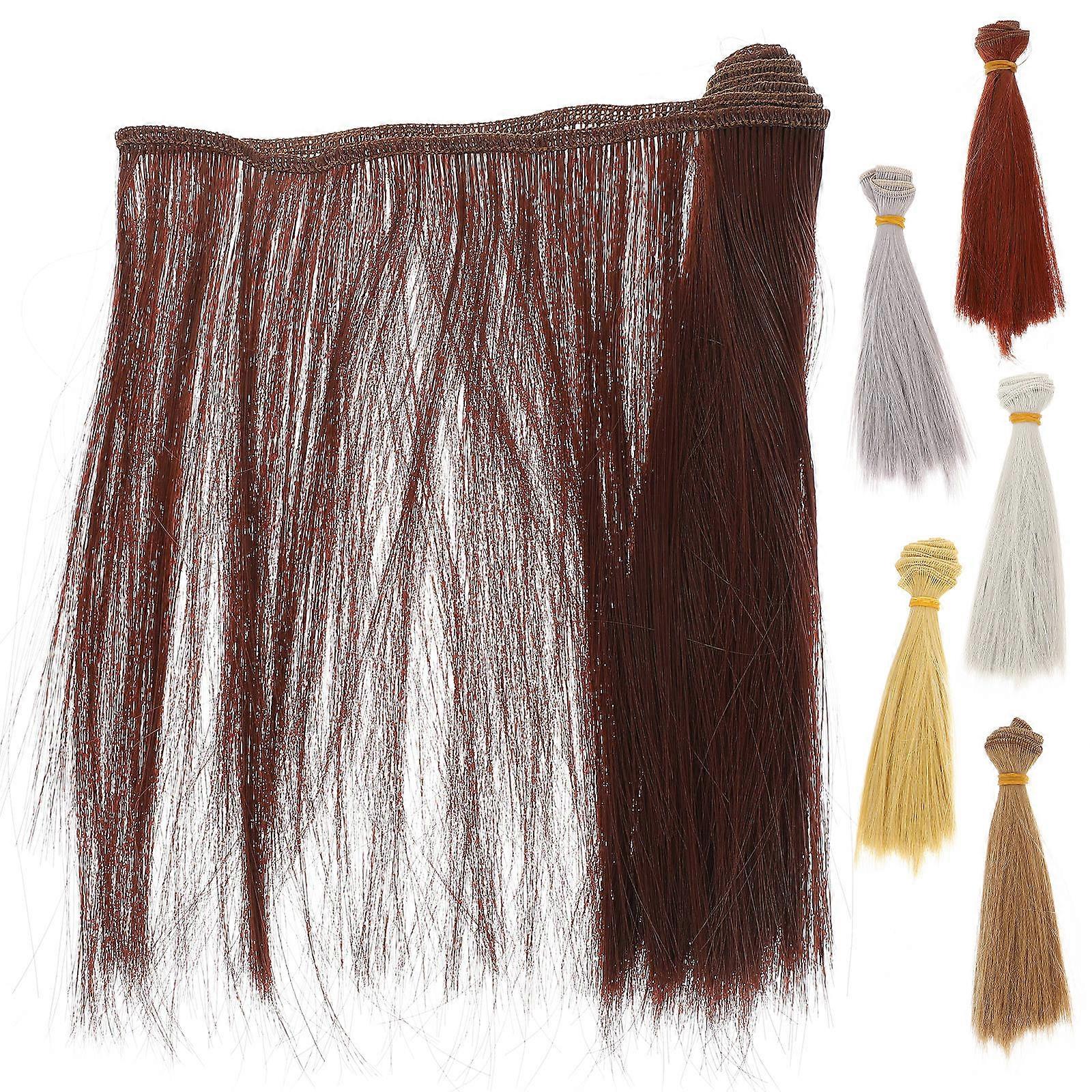 Heat Resistant Synthetic Doll Hair Wigs 6pcs Straight Extensions for DIY Crafts, Realistic Texture, Long Length for Doll Repair & Styling