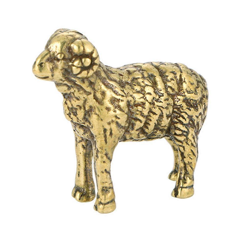 Vintage Brass Sheep Statue Desktop Ornament with Stable Flat Base, Smooth Surface and Solid Craftsmanship for Home or Office Decoration