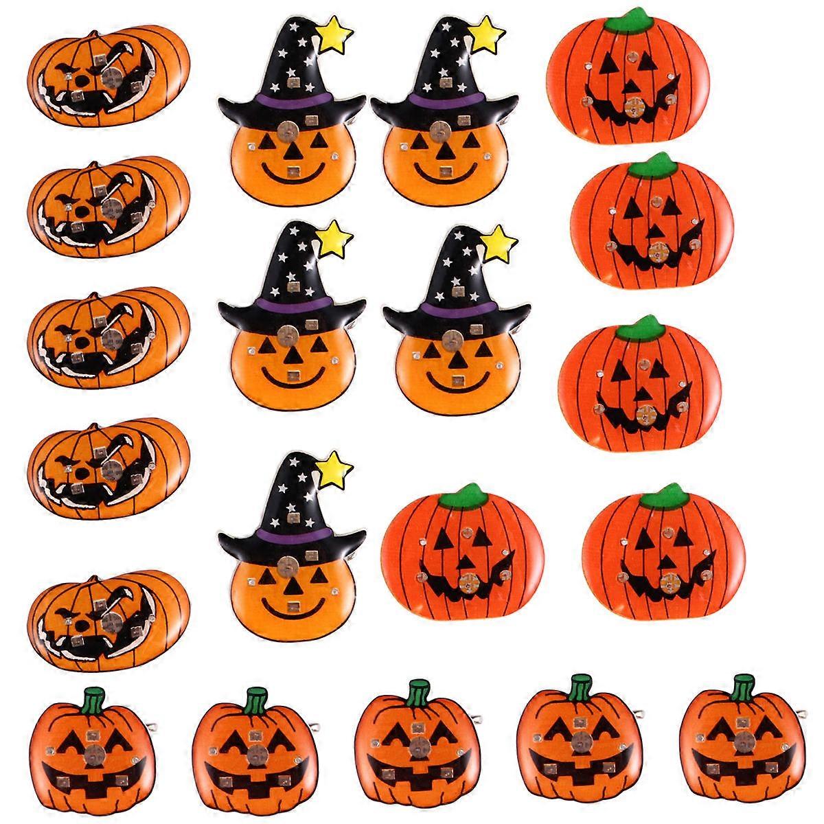 Halloween Luminous Brooch Pumpkin Shape Party Decorations Assorted Color 20Pcs
