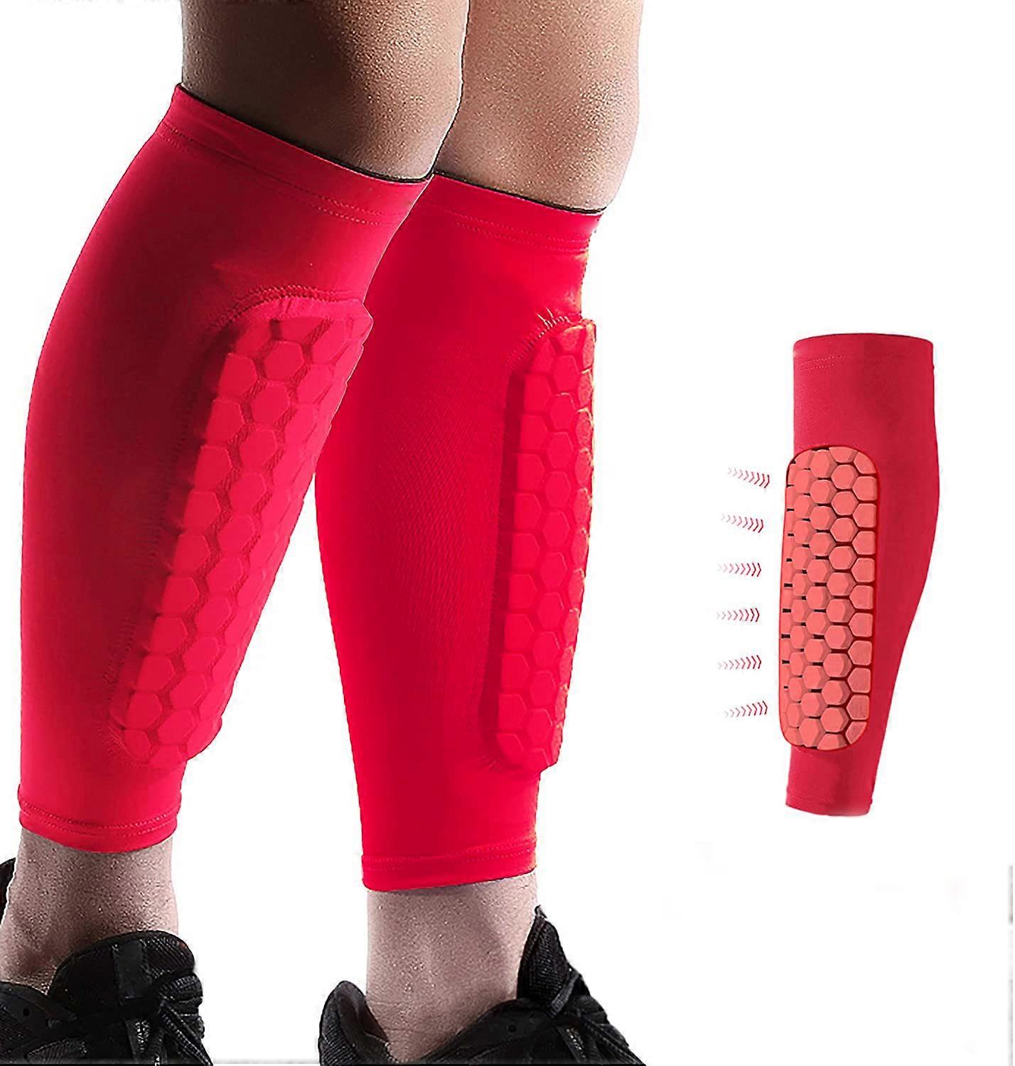 Soccer Shin Guards Shin Pads for Kids Youth Adult, Calf Compression Sleeve with Honeycomb Pads (1PAIR) Red L