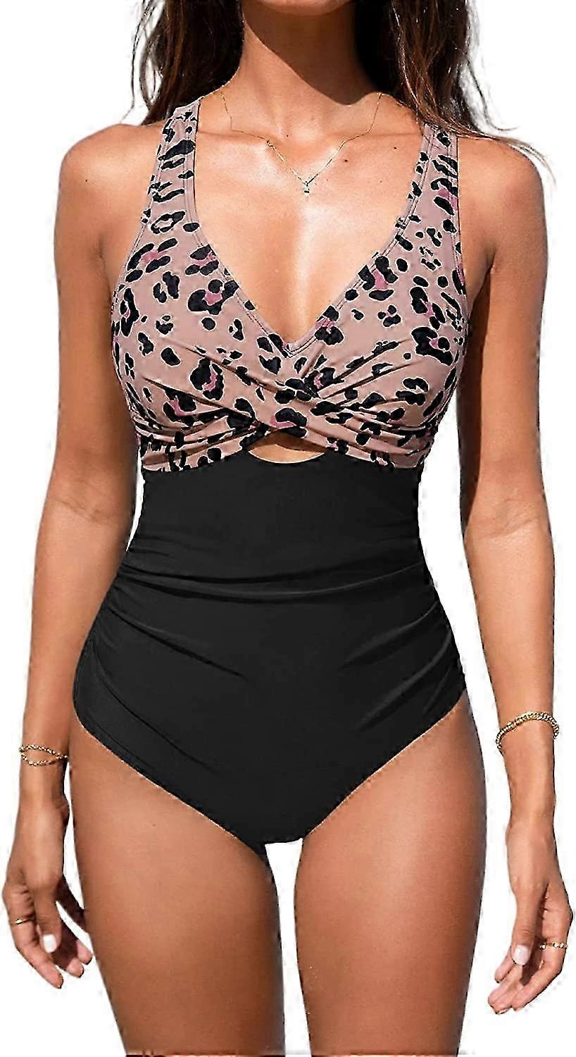 Women's Retro V-Neck Ruched Swimsuit with Tummy Control and Halter Backless Design for Pool or Beach