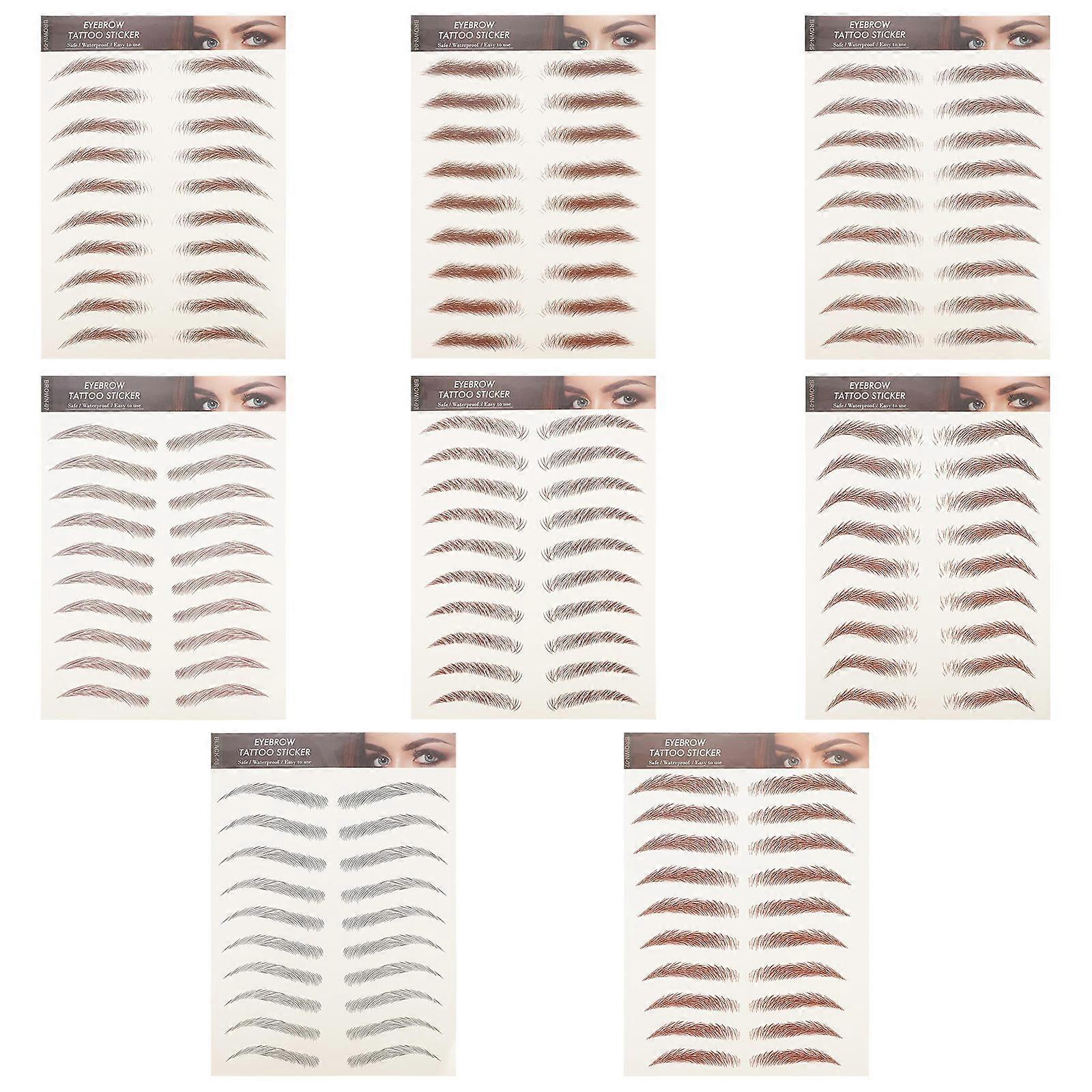 Fake Eyebrow Stickers for Women, 8 Sheets, Natural Look, Safe for Everyday Use, Easy Application for Sparse or Over Plucked Brows