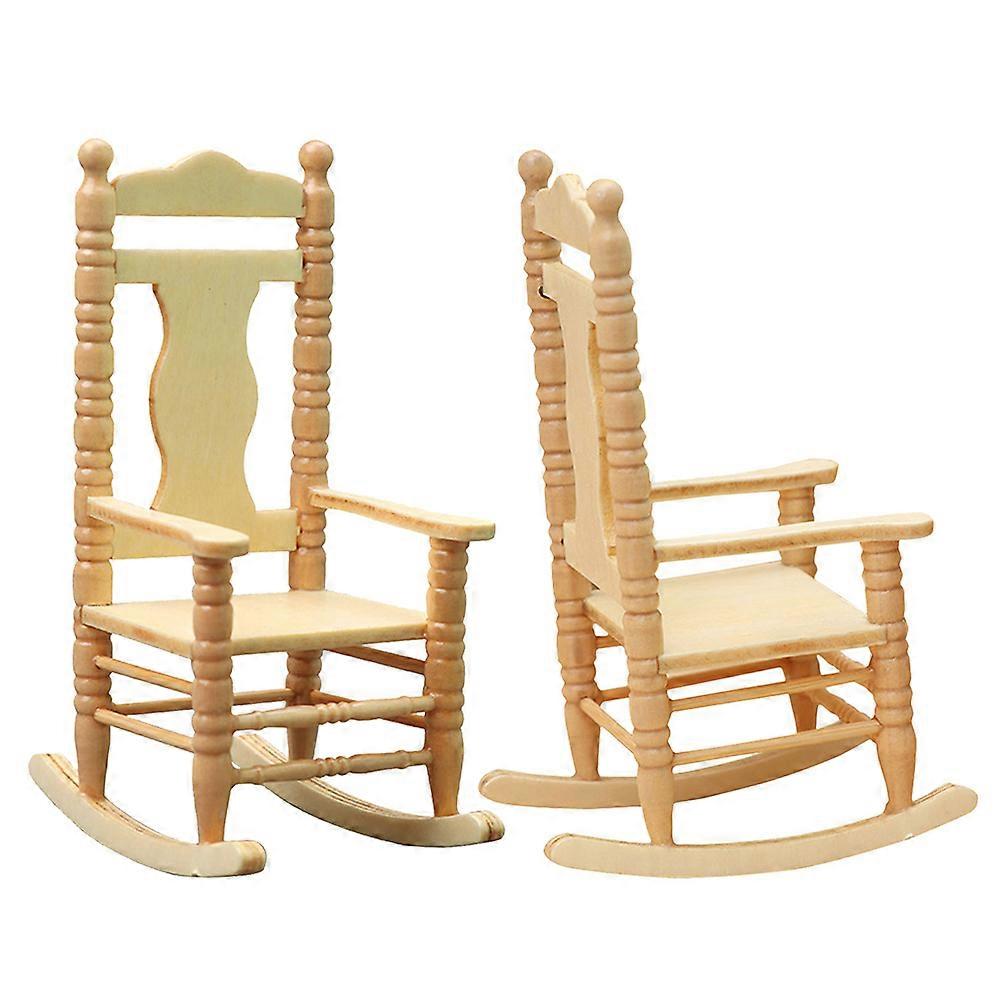Mini Dollhouse Accessory Miniature Rocking Chair Model For Mini House Scene 11.30X7.10X5.00cm Brown Wood 2Pcs