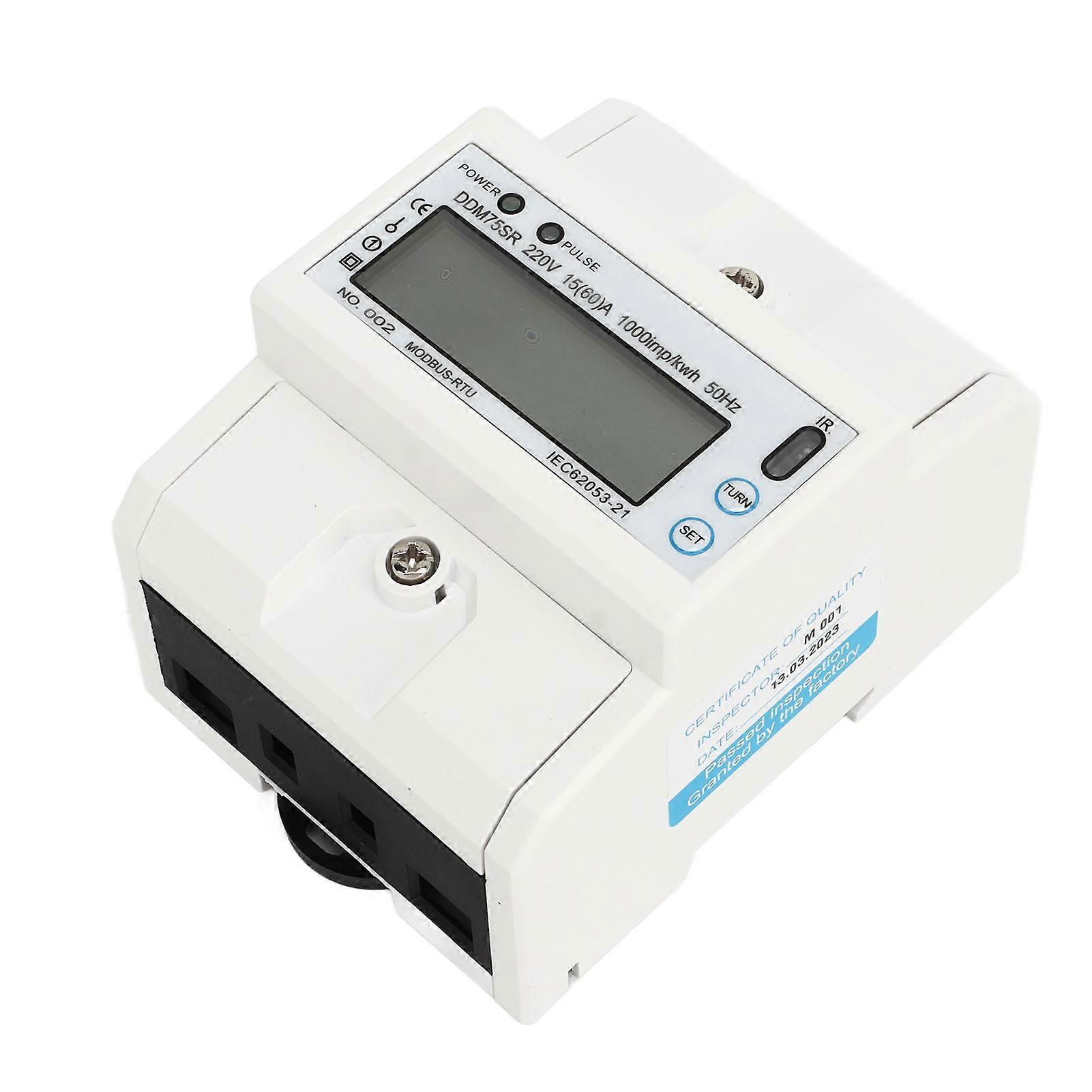 Digital Energy Meter Single Phase Electric LCD Kwh Wattmeter Power Consumption Tester 4P RS485 Din Rail 15‑60A DC220V 