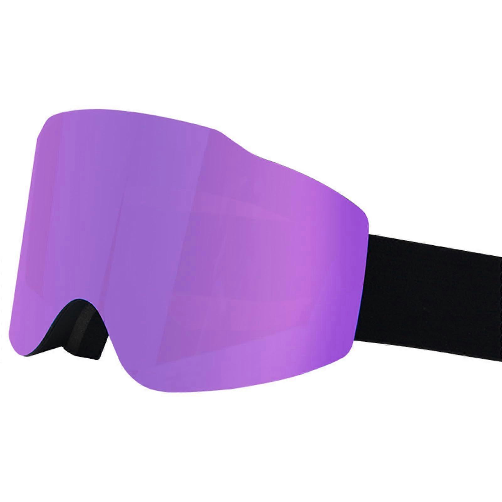 Snowboard Goggles AntiFog Wide Vision Ski Goggles for Men and Women Over Glasses Snow Goggles Black Frame Purple Lens