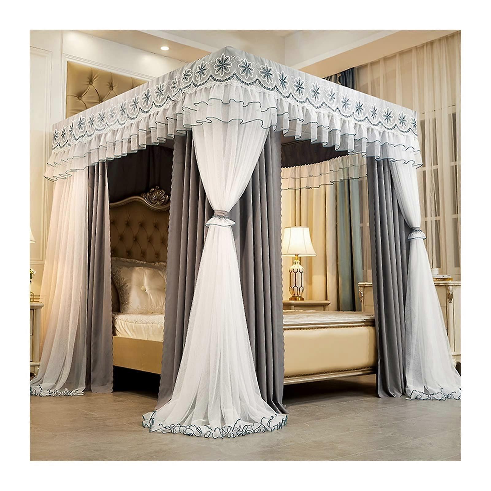 Dustproof Blackout Canopy Bed, Fully Wrapped Around Bed Mosquito Net for Children and Adults, Light Grey, 180x220x200cm