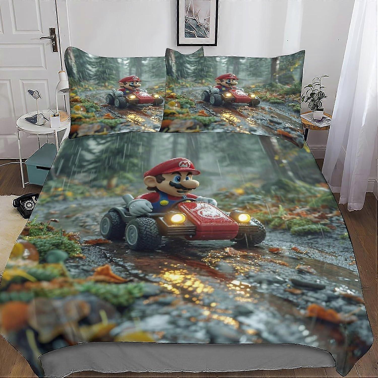 Modern Cartoon Bedding Set with Hidden Zipper - Trendy Microfiber Comforter Cover with 3D Print, 3-Piece Set with Pillowcase